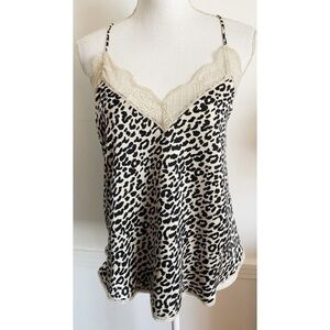 Love Stitch • Lace Leopard Print Silky Camisole Tank Top